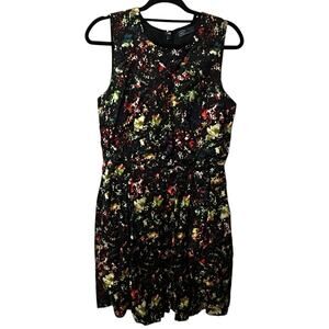 GAP Black Confetti Floral Fit & Flare Dress Women's 8 Sleeveless Party Cocktail